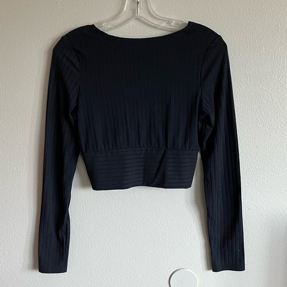 SHEIN Women’s Medium Navy Blue Cropped Long Sleeve Wrap Top - Picture 6 of 7
